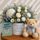 Personalised Baby Boy Flowers, Teddy Bear & Card Gift Set