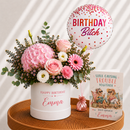 Personalised Blush Rose Hat Box, Birthday Balloon & Greeting Card