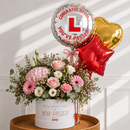 Personalised Blush Rose Hat Box & Congratulations Balloons