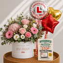 Personalised Blush Rose Hat Box, Congratulations Balloons & Card