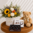 Personalised Sunshine Hat Box, Teddy Bear & Chocolates