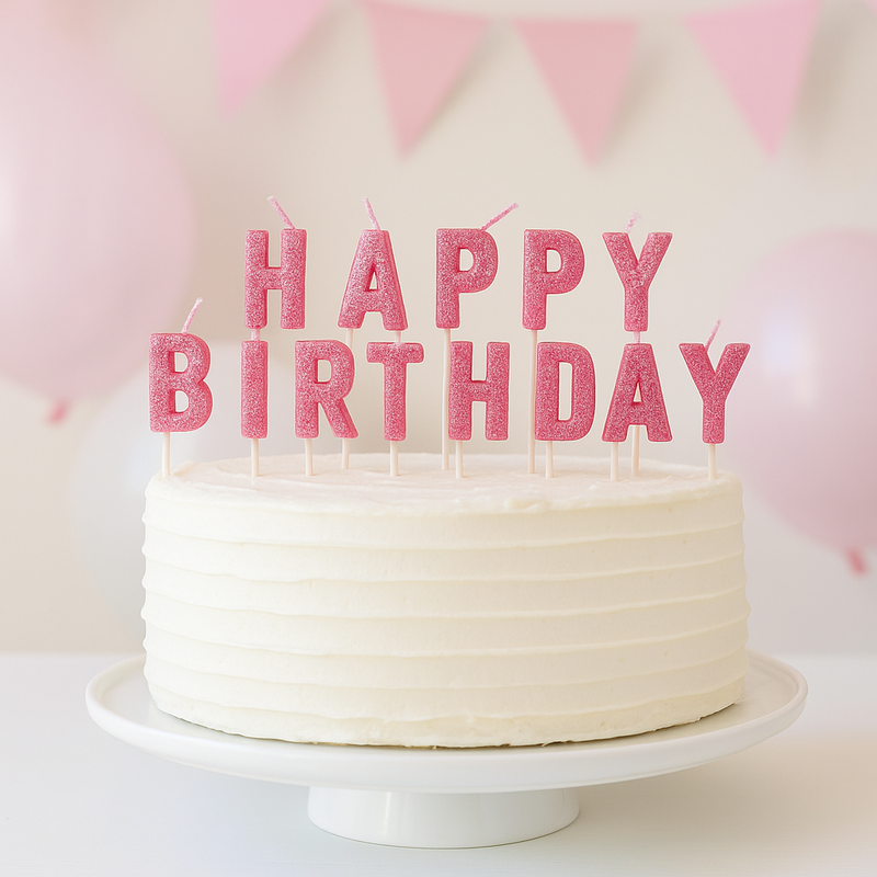 Pink Happy Birthday Pick Glitter Candles