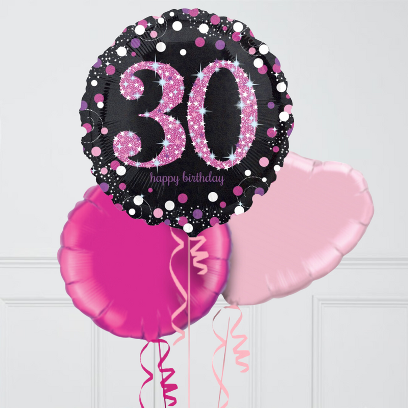 Pink Holographic 30th Birthday Inflated Foil Balloon Bunch