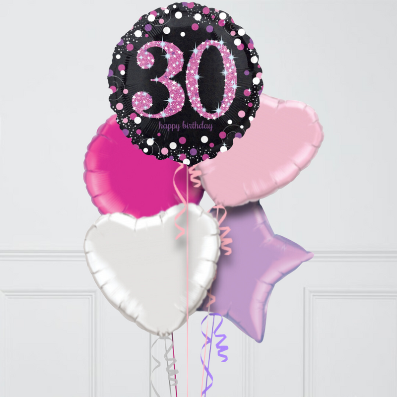 Pink Holographic 30th Birthday Inflated Foil Balloon Bunch