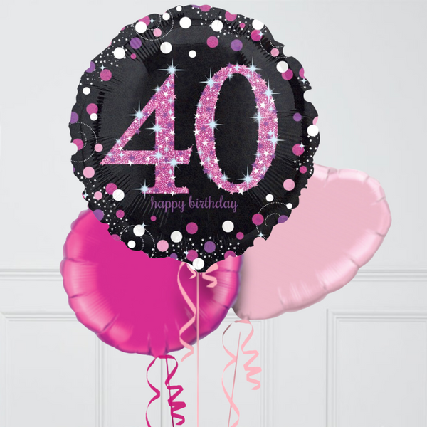Pink Holographic 40th Birthday Inflated Foil Balloon Bunch