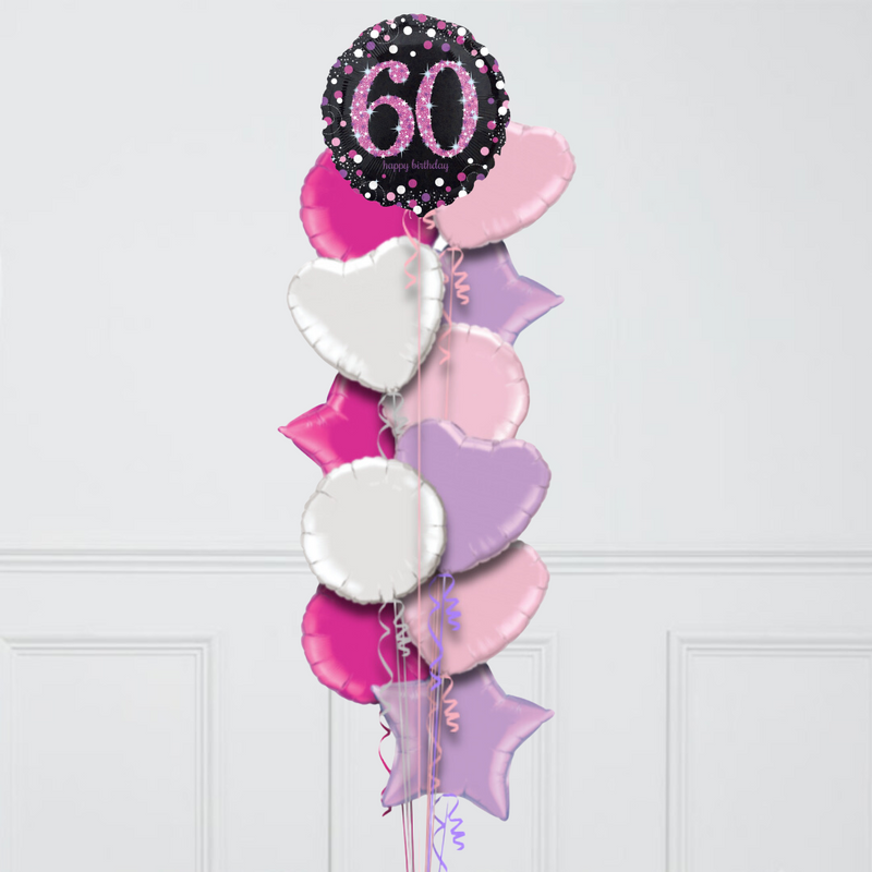 Pink Holographic 60th Birthday Inflated Foil Balloon Bunch