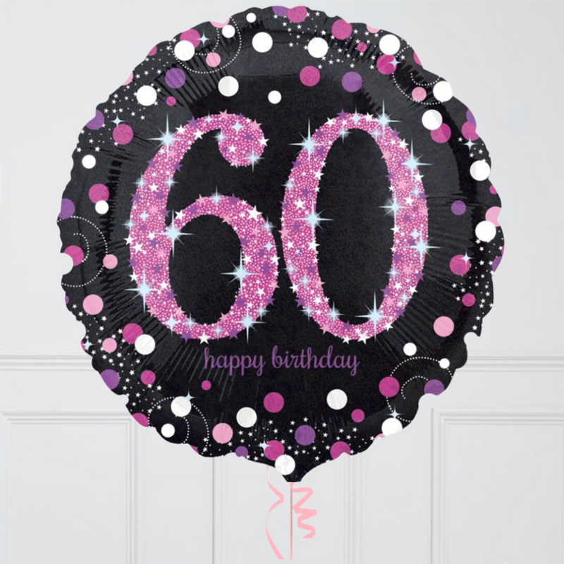 Pink Holographic 60th Birthday Inflated Foil Balloon Bunch