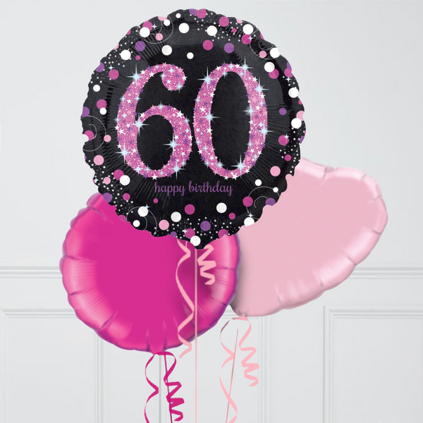 Pink Holographic 60th Birthday Inflated Foil Balloon Bunch