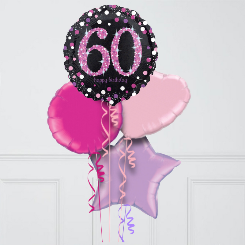 Pink Holographic 60th Birthday Inflated Foil Balloon Bunch