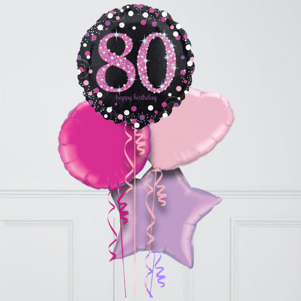 Pink Holographic 80th Birthday Inflated Foil Balloon Bunch ...