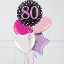 Pink Holographic 80th Birthday Inflated Foil Balloon Bunch