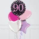 Pink Holographic 90th Birthday Inflated Foil Balloon Bunch
