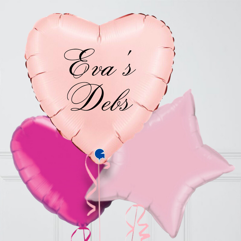 Pink Personalised Debs Heart Inflated Foil Balloon Bunch