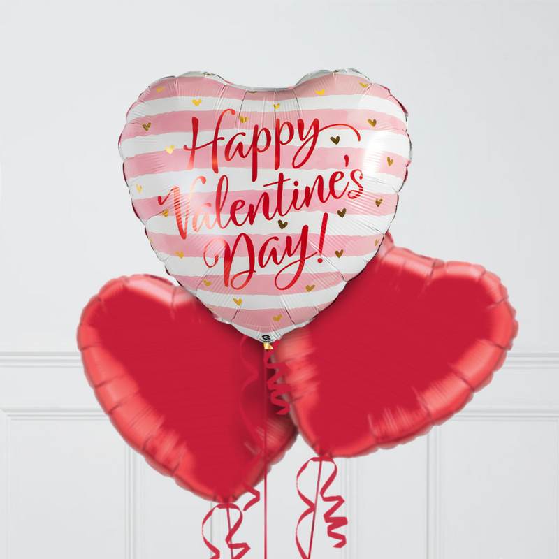 Pink Stripes Happy Valentine's Day Hearts Inflated Foil Balloon Bunch