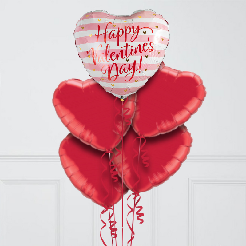 Pink Stripes Happy Valentine's Day Hearts Inflated Foil Balloon Bunch