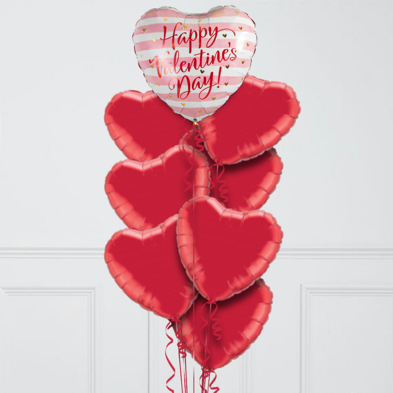 Pink Stripes Happy Valentine's Day Hearts Inflated Foil Balloon Bunch