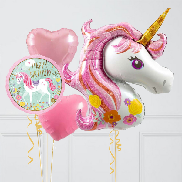 Pink Unicorn Inflated Balloon Bunch