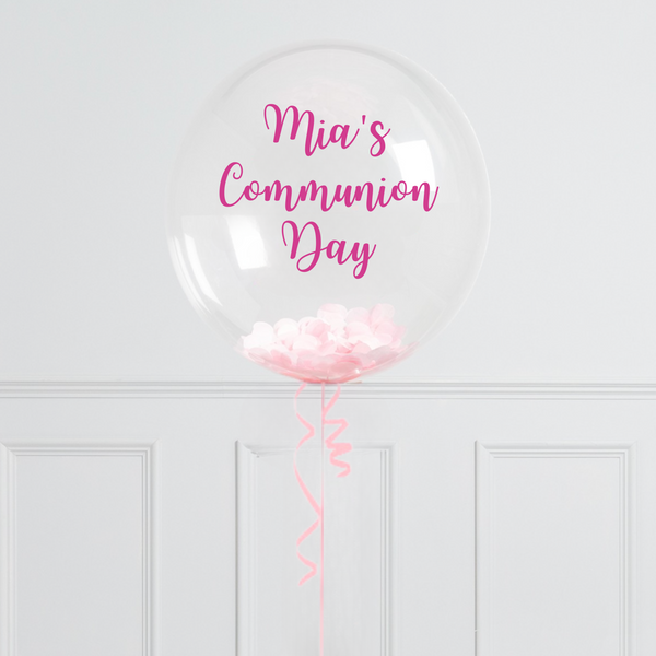 Communion Personalised Pink Confetti Bubble Balloon