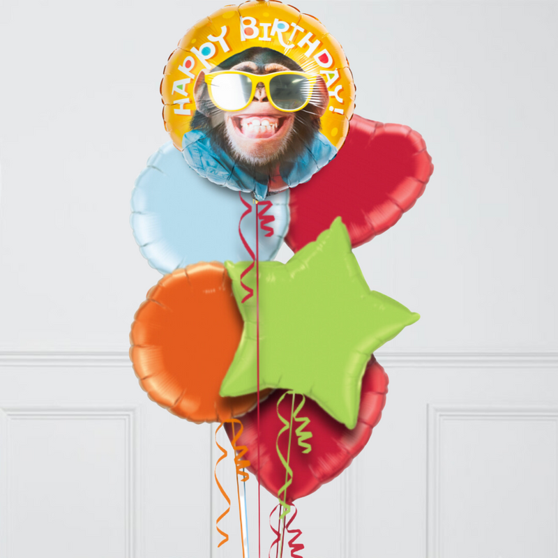 Pretty Smilin' Chimp Hearts Inflated Foil Balloon Bunch