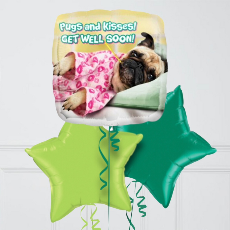 Pugs and Kisses Get Well Inflated Foil Balloon Bunch