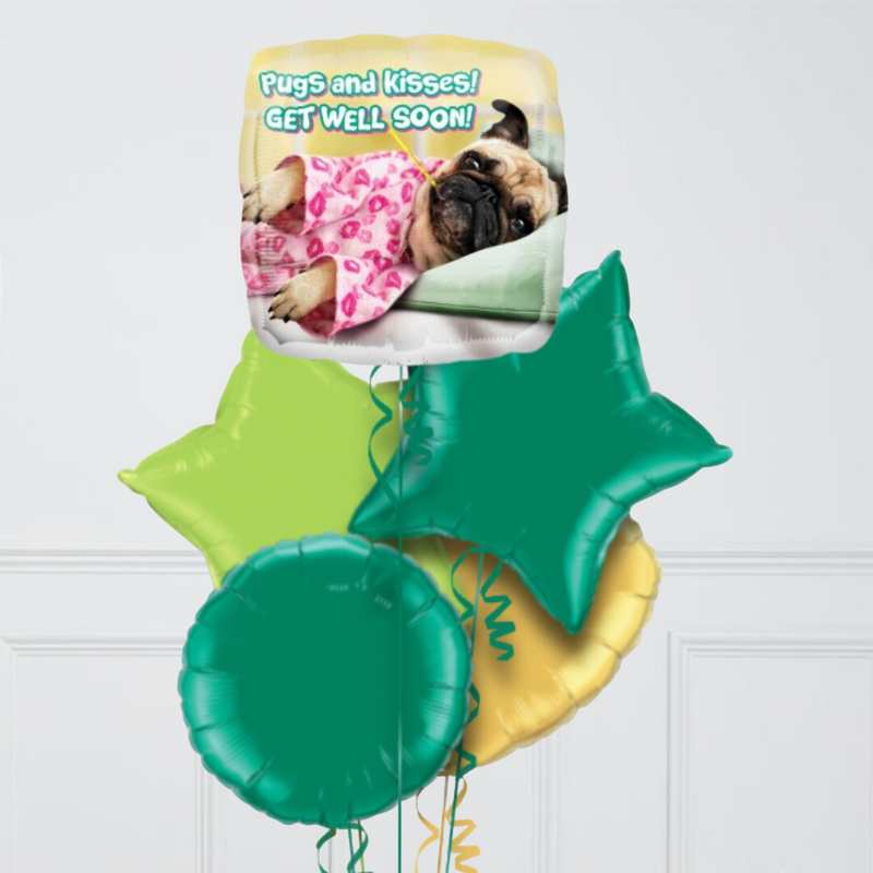 Pugs and Kisses Get Well Inflated Foil Balloon Bunch