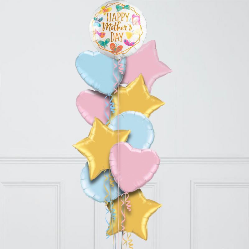 Rainbow Butterfly Happy Mother's Day Hearts Inflated Foil Balloon Bunch