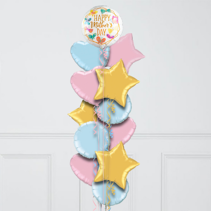 Rainbow Butterfly Happy Mother's Day Hearts Inflated Foil Balloon Bunch