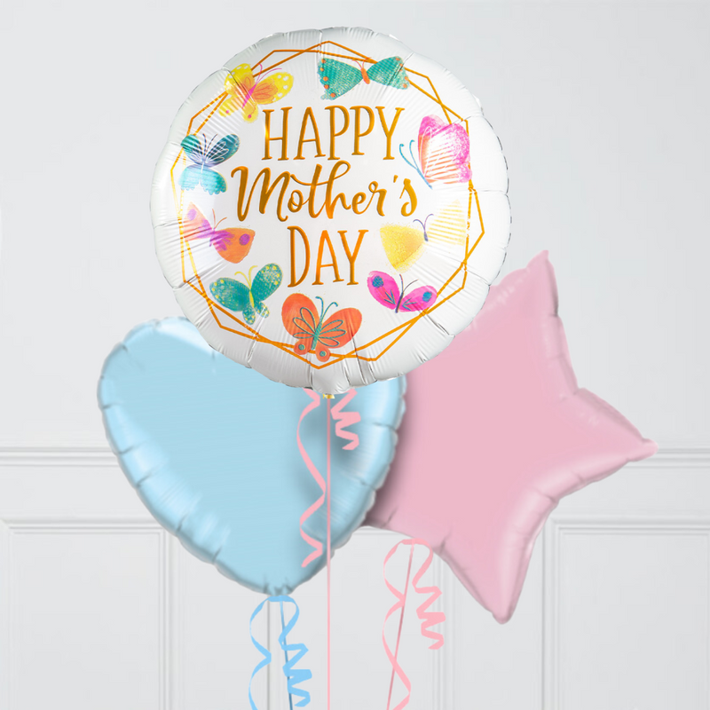 Rainbow Butterfly Happy Mother's Day Hearts Inflated Foil Balloon Bunch