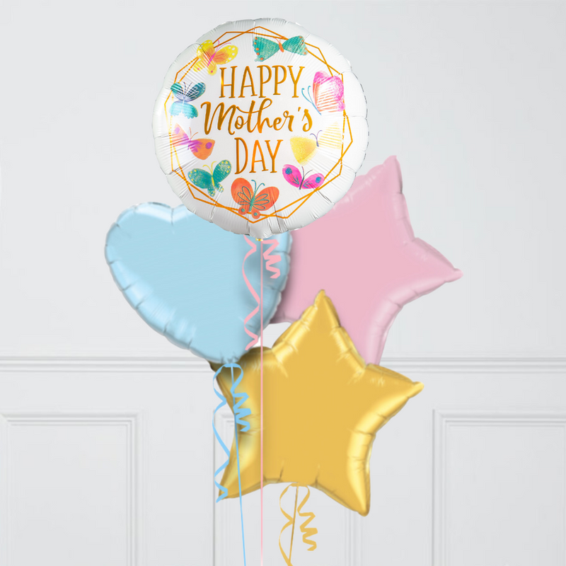 Rainbow Butterfly Happy Mother's Day Hearts Inflated Foil Balloon Bunch