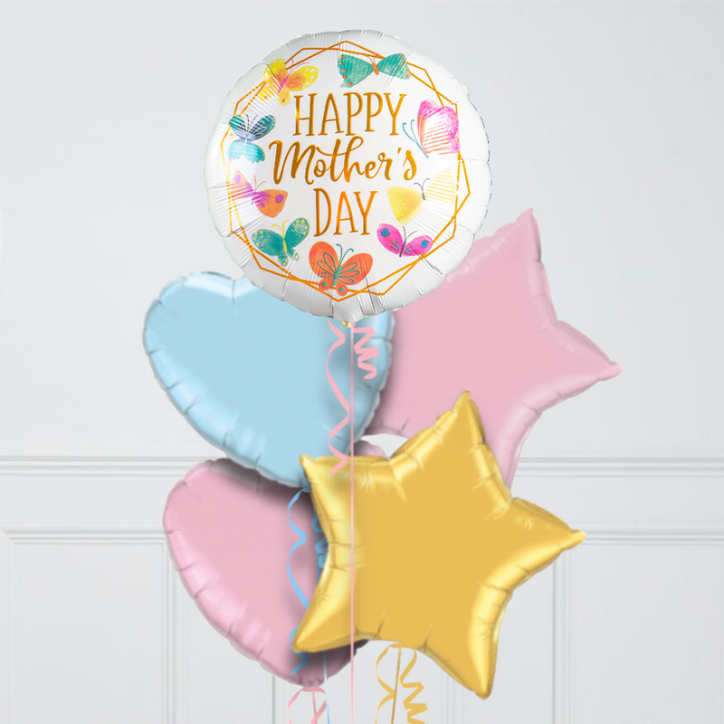 Rainbow Butterfly Happy Mother's Day Hearts Inflated Foil Balloon Bunch