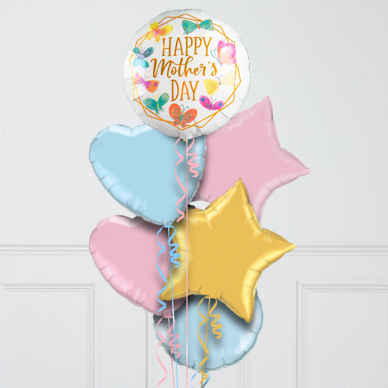 Rainbow Butterfly Happy Mother's Day Hearts Inflated Foil Balloon Bunch