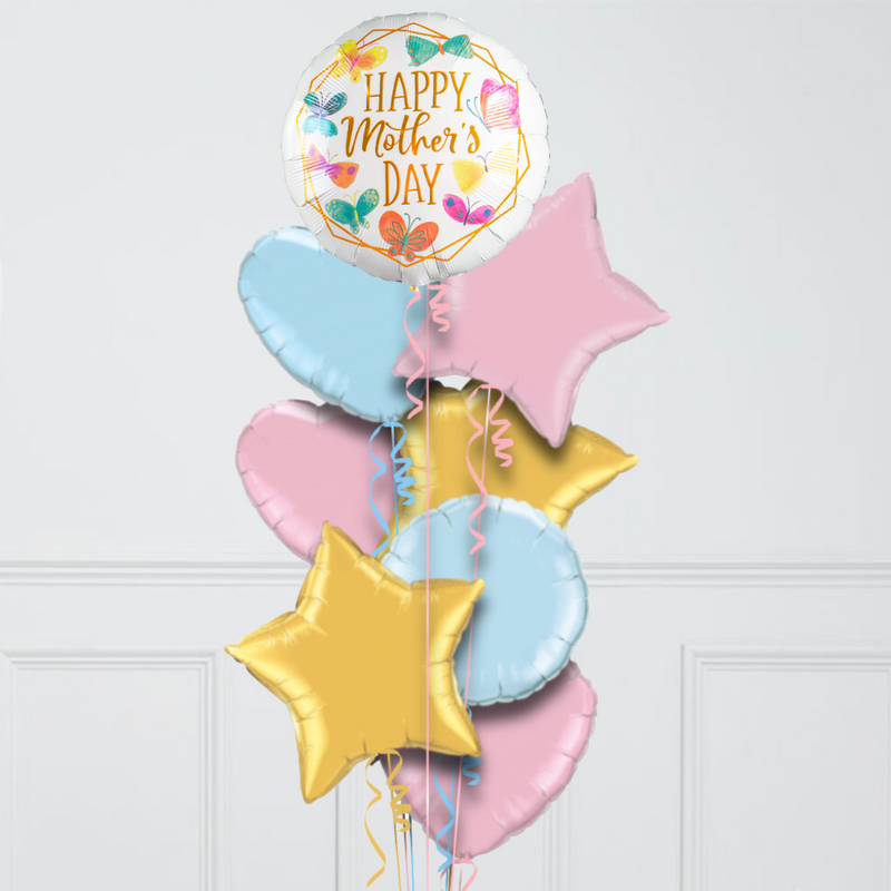 Rainbow Butterfly Happy Mother's Day Hearts Inflated Foil Balloon Bunch