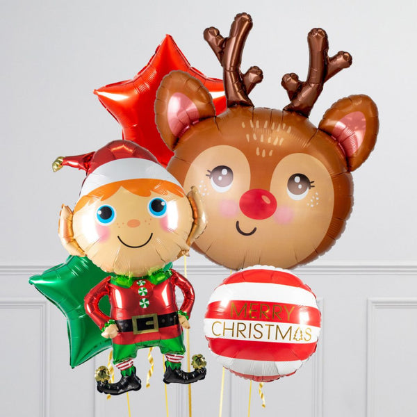 Cutie Reindeer & Elf Christmas Balloon Bunch