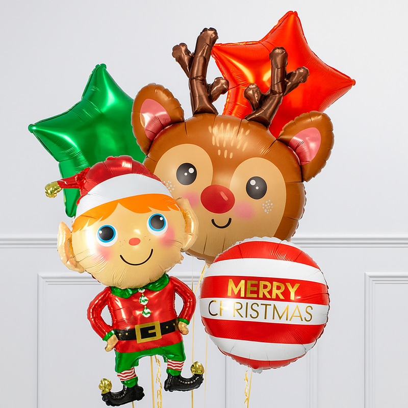 Cutie Reindeer & Elf Christmas Balloon Bunch