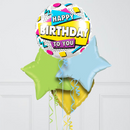 Retro Happy Birthday Inflated Foil Balloon Bunch