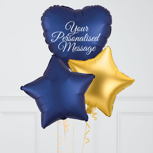 Royal Blue Personalised Heart Inflated Foil Balloon Bunch
