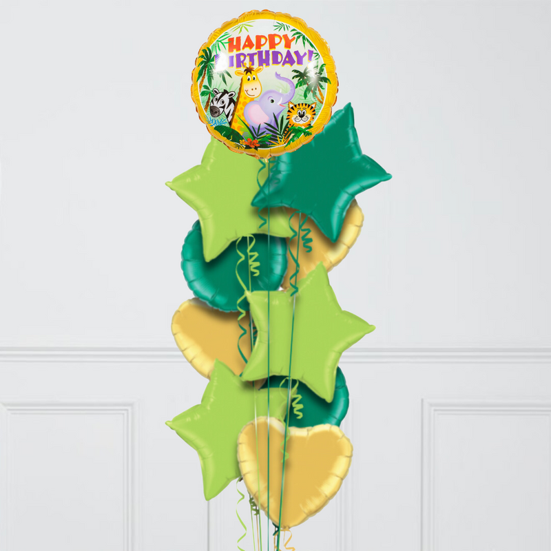 Safari Tropical Happy Birthday Inflated Foil Balloon Bunch