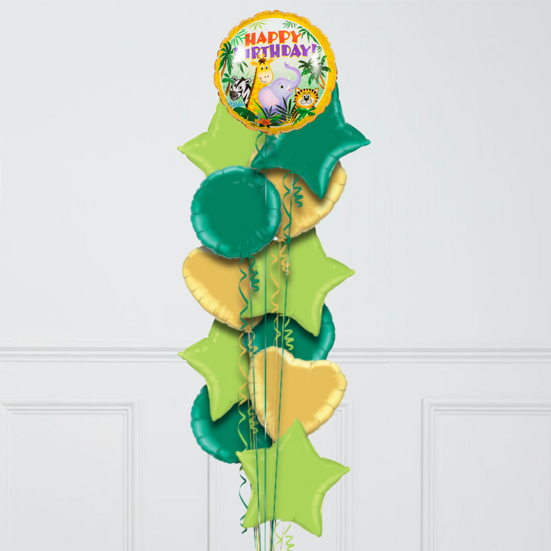 Safari Tropical Happy Birthday Inflated Foil Balloon Bunch