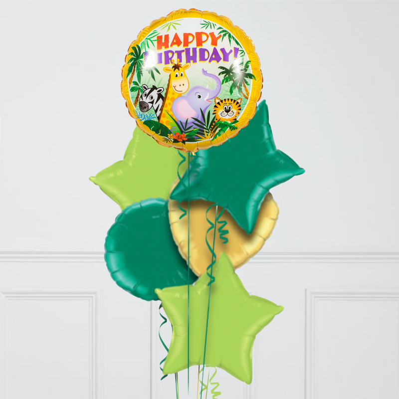 Safari Tropical Happy Birthday Inflated Foil Balloon Bunch