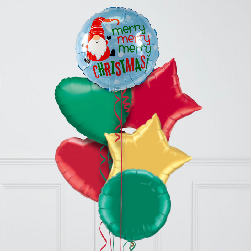 Santa Gnome Merry Christmas Foil Balloon Bunch