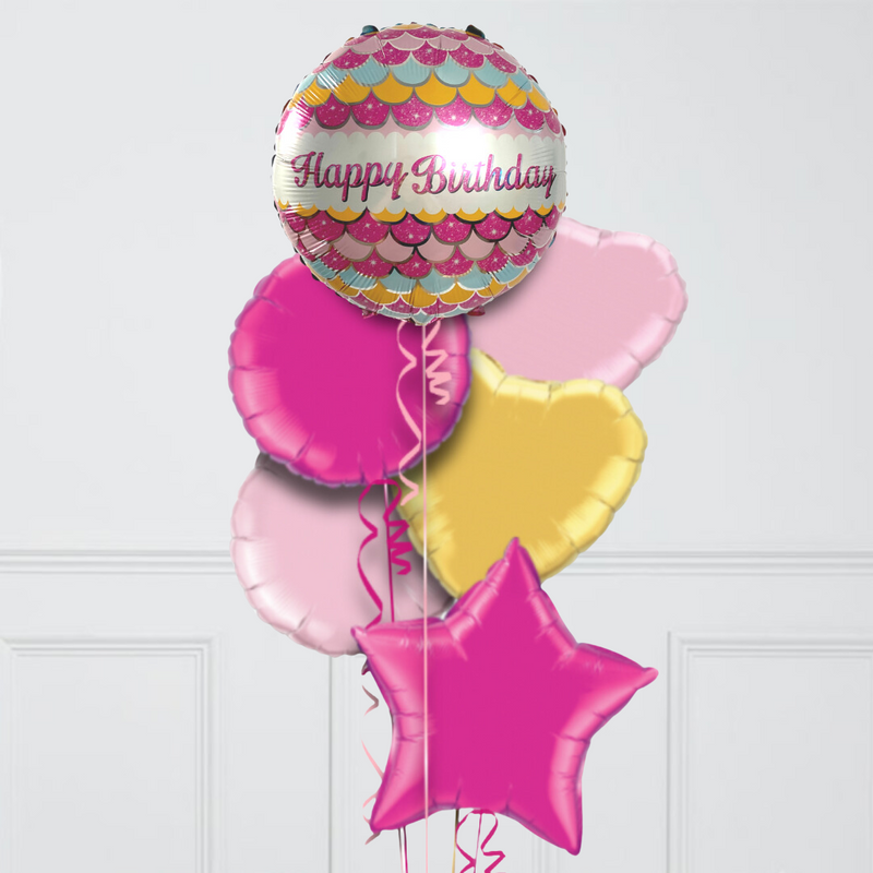 Satin Pink Birthday Inflated Foil Balloon Bunch