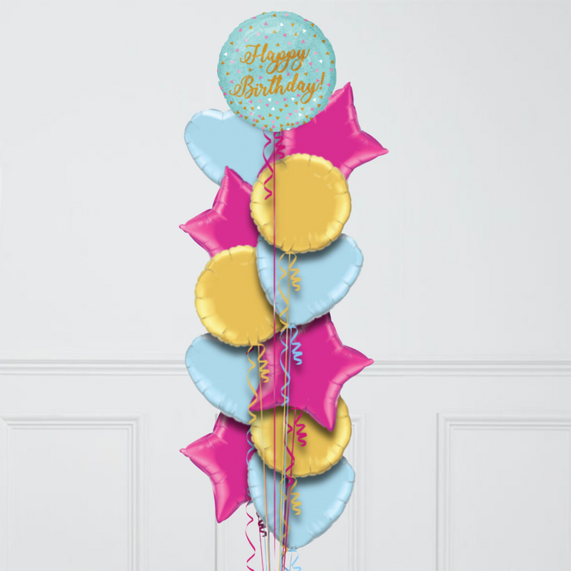 Shimmer Happy Birthday Inflated Foil Balloon Bunch