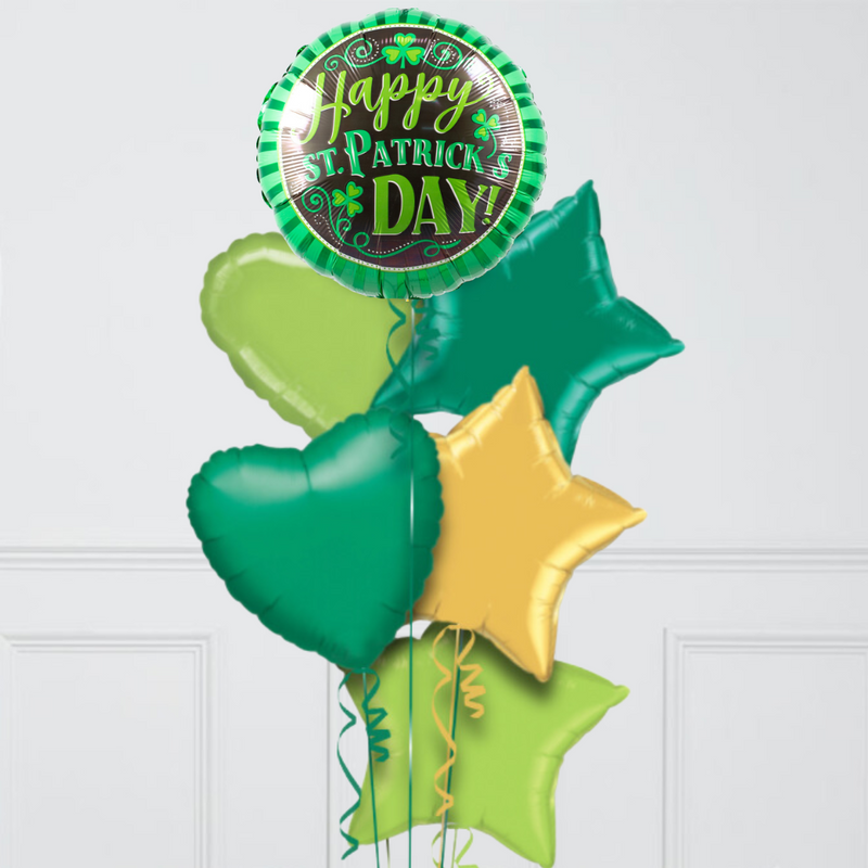 St Patrick's Day Clover Inflated Foil Balloon Bunch