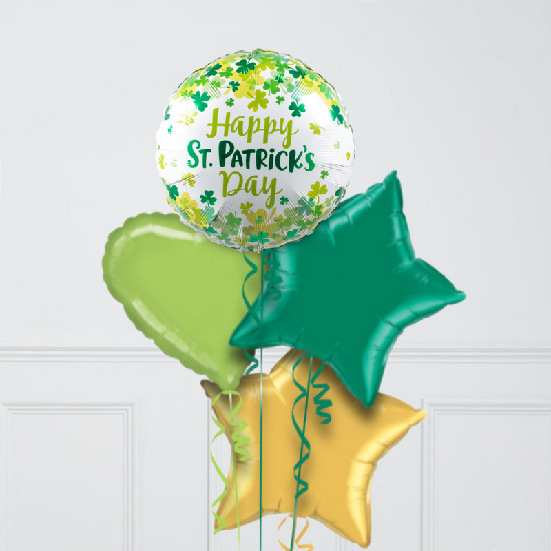 St Patrick's Day Shamrock Inflated Foil Balloon Bunch