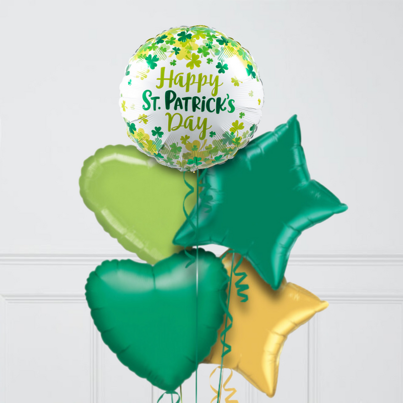 St Patrick's Day Shamrock Inflated Foil Balloon Bunch