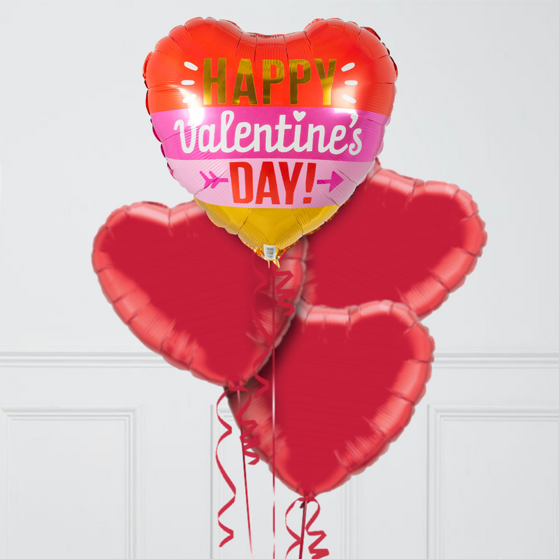 Striped Happy Valentine's Day Hearts Inflated Foil Balloon Bunch