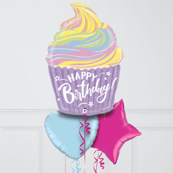 Sweet Birthday Cupcake Inflated Foil Balloon Bunch