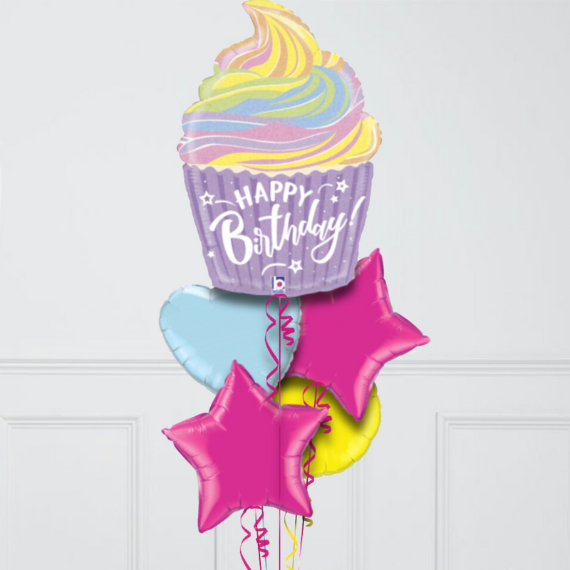 Sweet Birthday Cupcake Inflated Foil Balloon Bunch