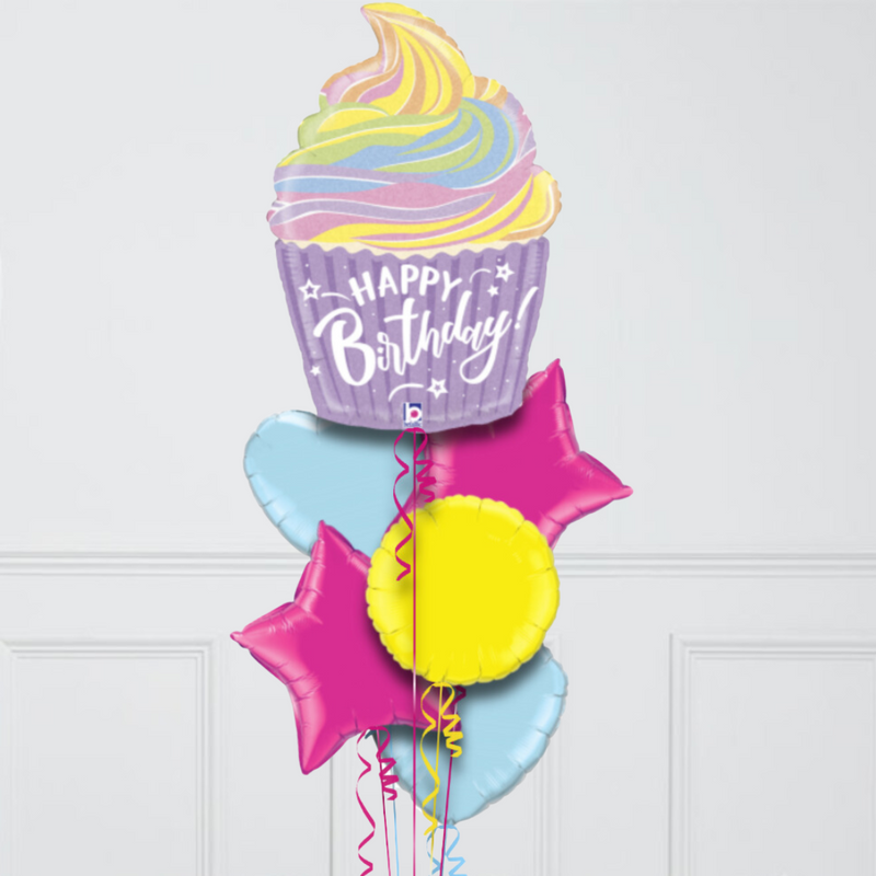 Sweet Birthday Cupcake Inflated Foil Balloon Bunch