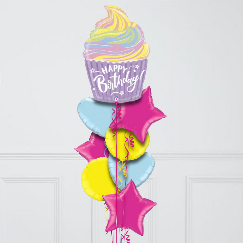 Sweet Birthday Cupcake Inflated Foil Balloon Bunch